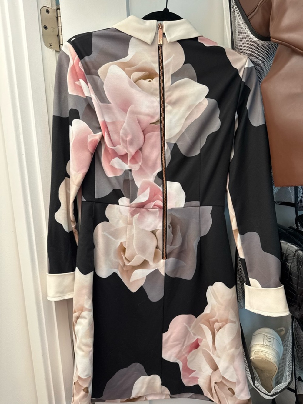 Ted Baker Black Dress with Pink and Cream Floral Print size 1